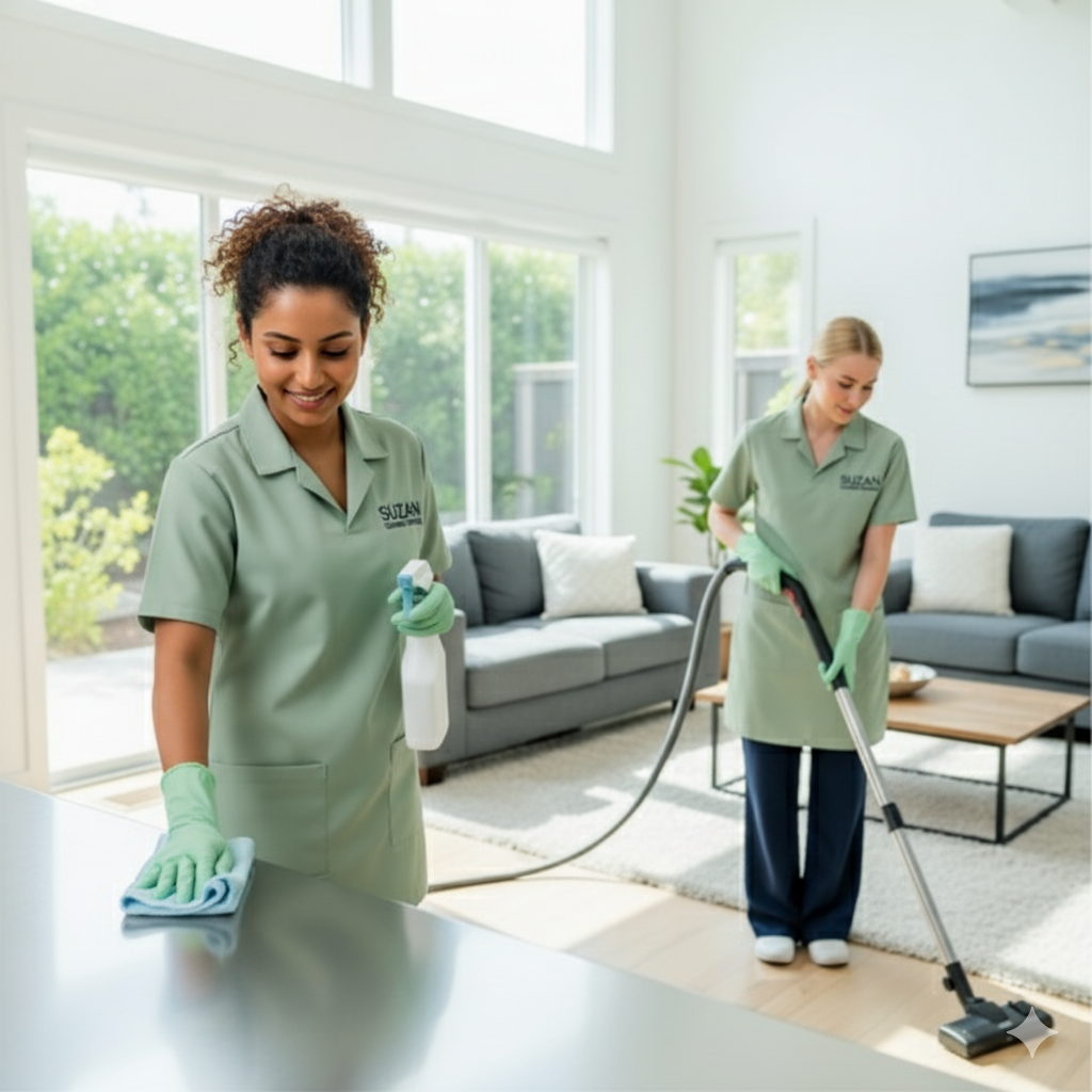 Maids cleaning a small office in Chicago